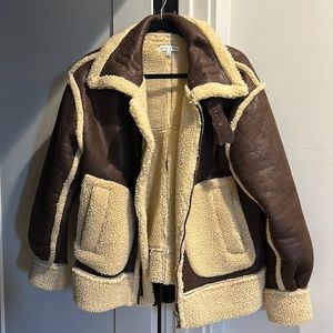 Brown leather teddy bear jacket